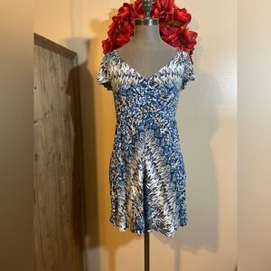 Free People Blue Floral Print Flutter sleeve Dress